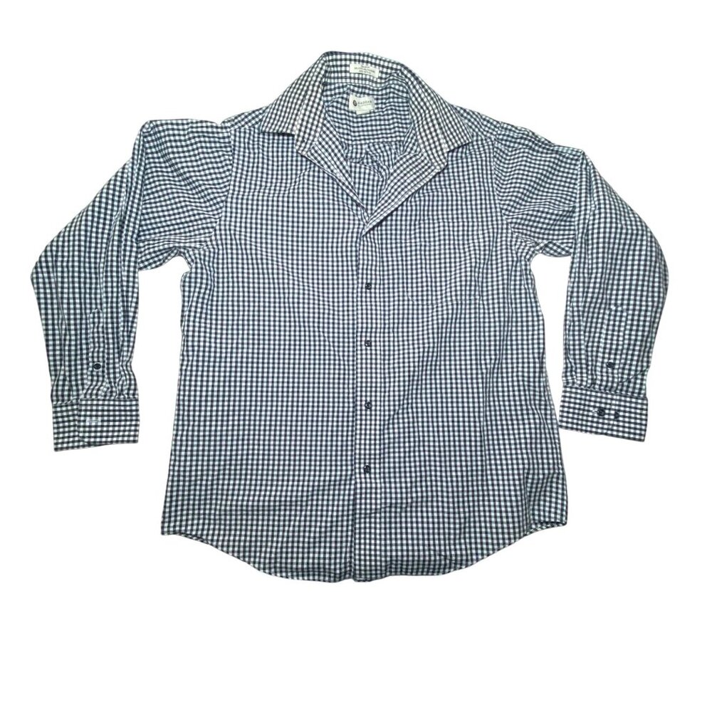 Haggar Mens Black & White Gingham Button-Up Dress Shirt Regular Fit Long Sleeves